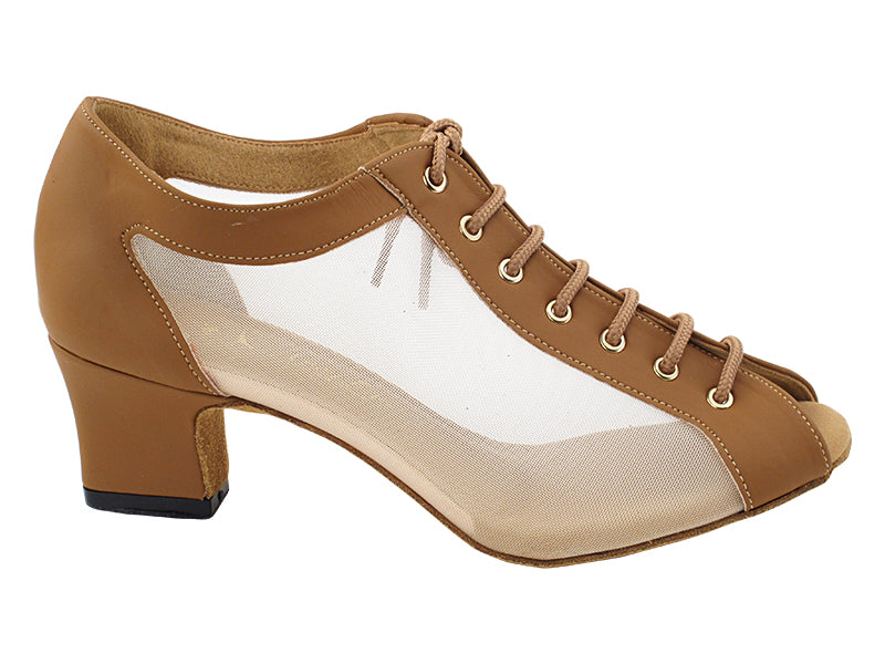 1643 Brown Nubuck &amp; Flesh Mesh with 2&quot; Thick Cuban Heel in the photo