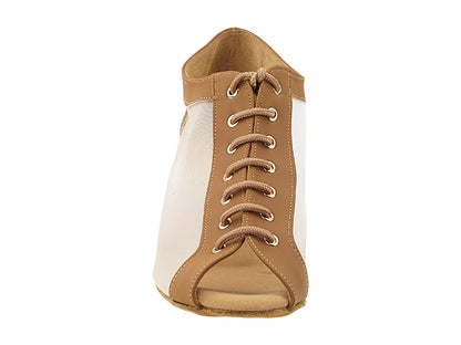 1643 Brown Nubuck &amp; Flesh Mesh with 2&quot; Thick Cuban Heel in the photo