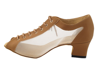 1643 Brown Nubuck &amp; Flesh Mesh with 2&quot; Thick Cuban Heel in the photo