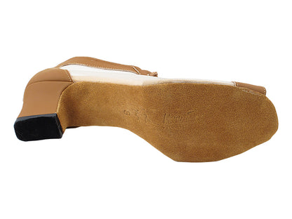 1643 Brown Nubuck &amp; Flesh Mesh with 2" Thick Cuban Heel in the photo