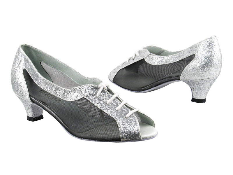 1644 126 Silver Stardust_Black Mesh with 1.3&quot; Cuban heel in the photo