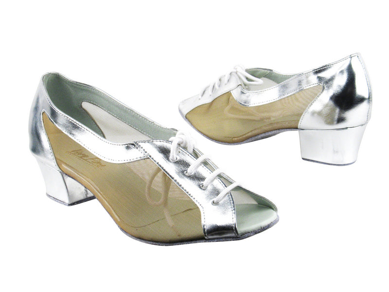 1644 Silver Leather_Gold Mesh with 1.5&quot; Medium heel in the photo