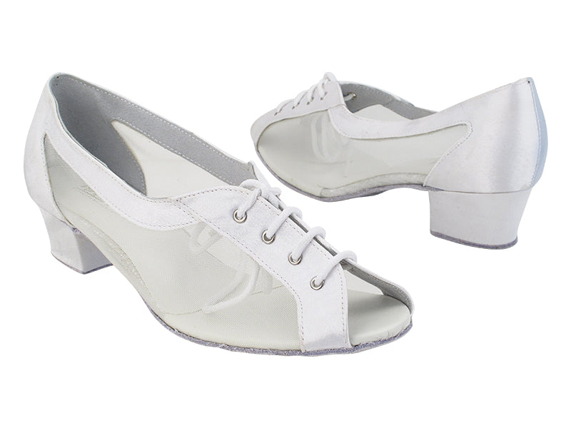 1644 WHITE SATIN &amp; WHITE MESH with 1.5&quot; Heel in the photo