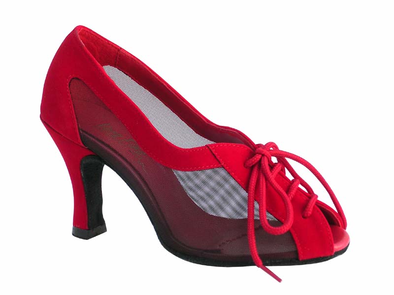 1644 Red Velvet &amp; Black Mesh with 3&quot; Heel in the photo