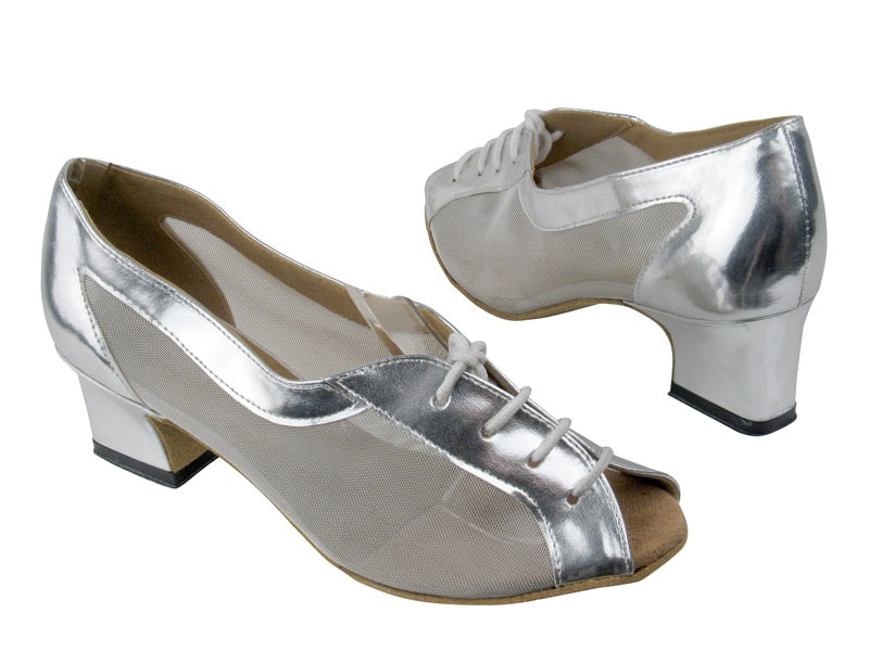 1644 Silver Leather_Silver Mesh with 2&quot; Thick Cuban heel in the photo