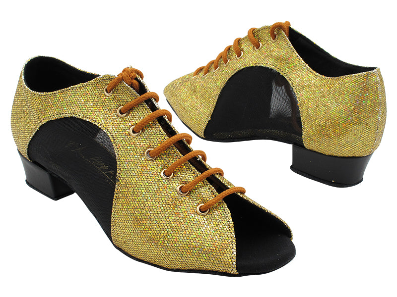 1645LEDSS 10 Light Gold Scale_Black Leather Heel_Black Mesh with 1&quot; Heel (8881) in the photo