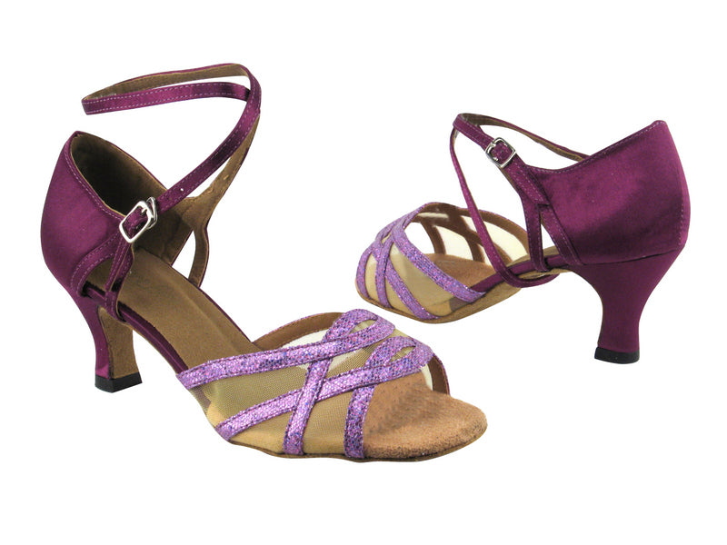 1657 190 Purple Scale_ 111 Purple Satin_Flesh Mesh_Brown Sole with 2.5&quot; low heel in the photo