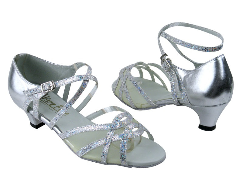 1657 107 Silver Scale_Silver Leather_Flesh Mesh with 1.3&quot; Cuban heel in the photo