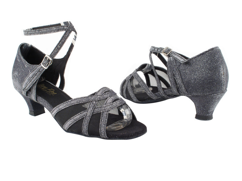 1657 105 Glitter Black Satin_Black Mesh with 1.3&quot; Heel in the photo