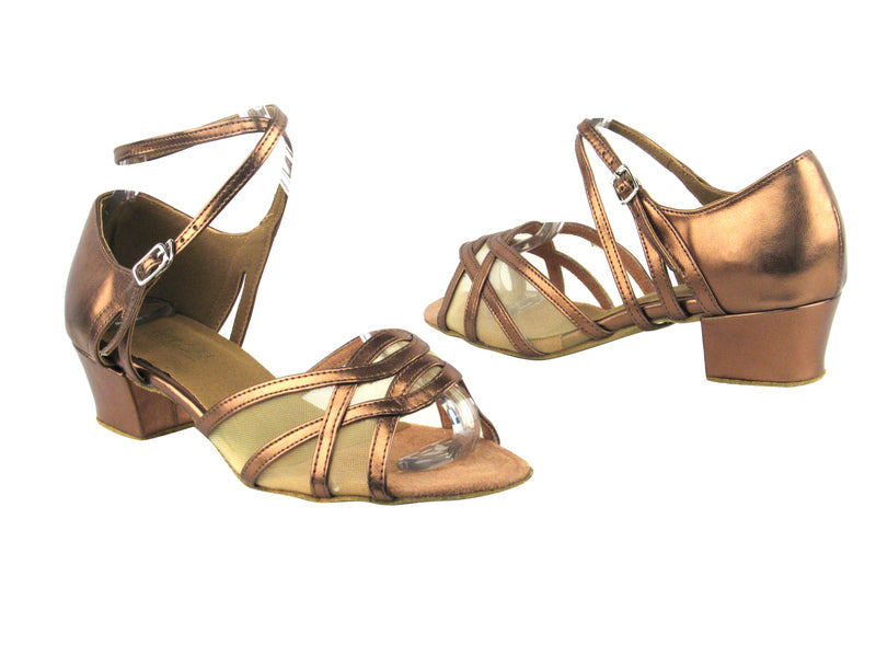 1657 171 Dark Tan Gold PU_Flesh Mesh with 1.5&quot; Medium Heel in the photo