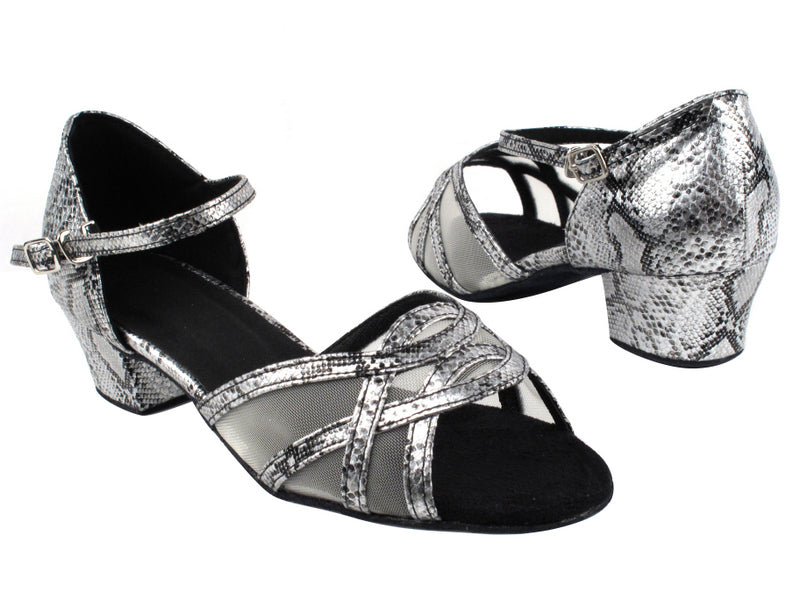 1657 250 Silver Snake_Flesh Mesh Ankle Strap with 1.5&quot; Medium Heel in the photo