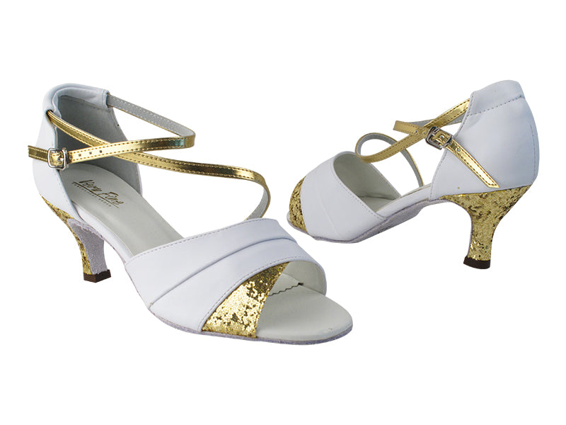 1659 139 White PU_F_B_9 Gold Sparkle_T_H_62 Gold PU_S with 2.6&quot; heel in the photo