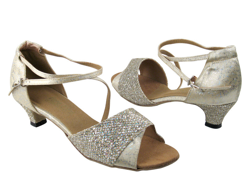 1659 74 Gold Sparklenet (H) &amp; 103 Flesh Flower Satin with 1.3&quot; Heel in the photo