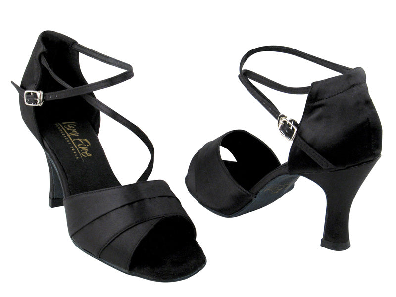 1659 Black Satin with 3" Heel in the photo