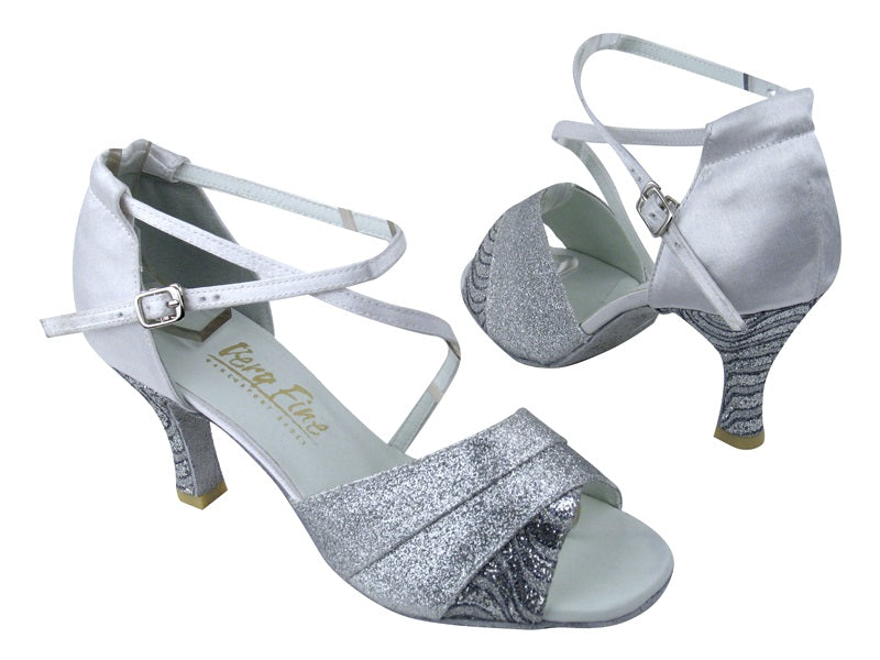 1659 126 Silver Stardust_214 Glitter_White Satin with 2.6&quot; flared heel in the photo