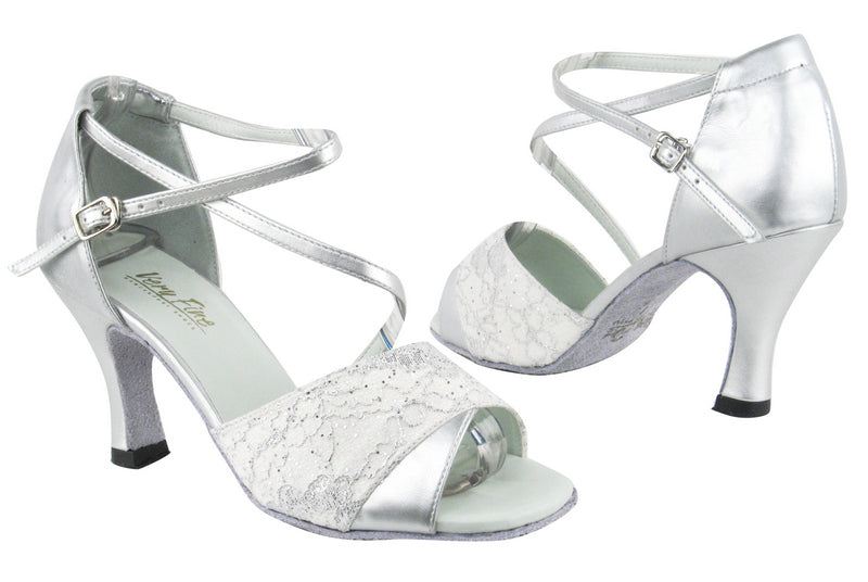 1659 194 Lace White Stardust_151 Soft Silver PU with 3&quot; Heel in the photo