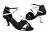 1659 Black Satin_Silver Leather with 2.6" Flare Heel in the photo