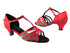 16612 112 Red Satin_Flesh Mesh with 1.3" Cuban heel in the photo