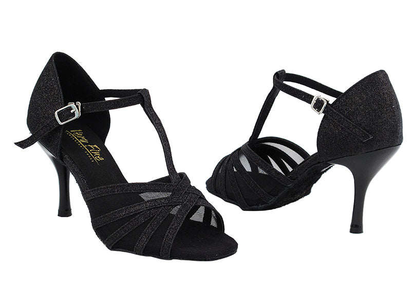 16612 127 Black Stardust_Black Mesh with 3&quot; Slim Black Plated Heel in the photo