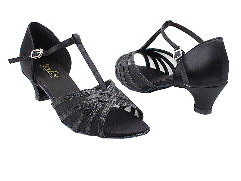 16612 127 Black Stardust_F_Black Satin_Black Mesh with 1.3&quot; Cuban Heel in the photo