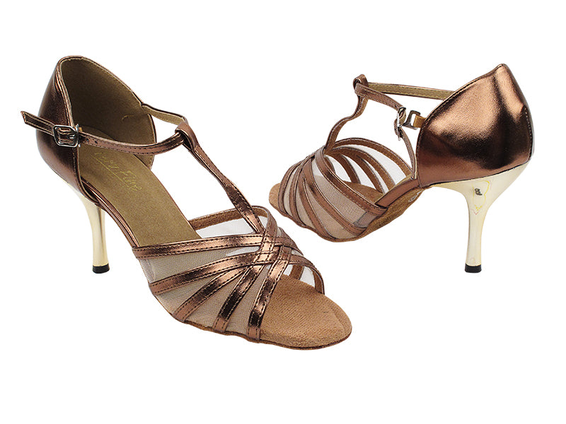 16612 171 Dark Tan Gold_Flesh Mesh with 3&quot; Slim Gold Plated Heel in the photo