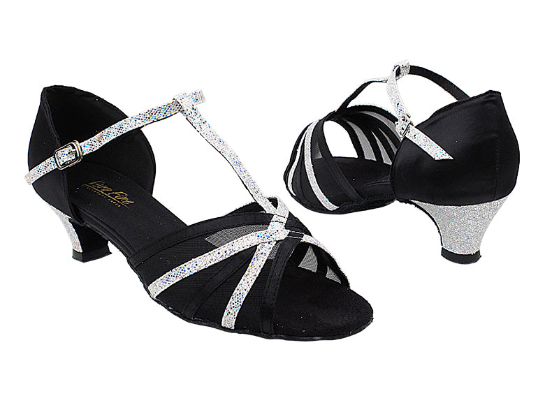 16612 38 Black Satin_107 Silver Scale_Black Mesh with 1.3&quot; Cuban Heel in the photo