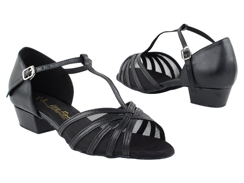 16612FT Black Leather_Black Mesh with 1&quot; Flat Heel in the photo