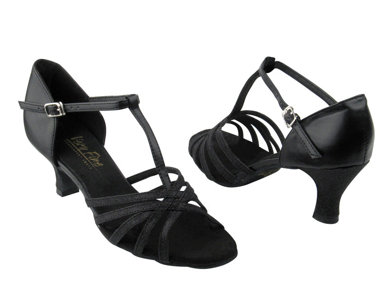 16612 127 Black Stardust &amp; Black Leather (Without Mesh) with 2.5&quot; Low Heel in the photo