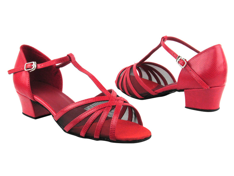 16612 175 Red Snake_Black Mesh with 1.5" Medium Heel in the photo