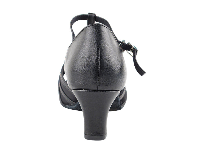 16612 Black Leather &amp; Thick Cuban Heel