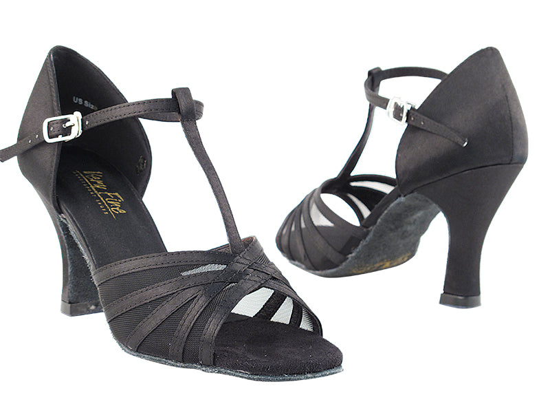 16612 Black Satin &amp; Black Mesh with 3&quot; Heel in the photo