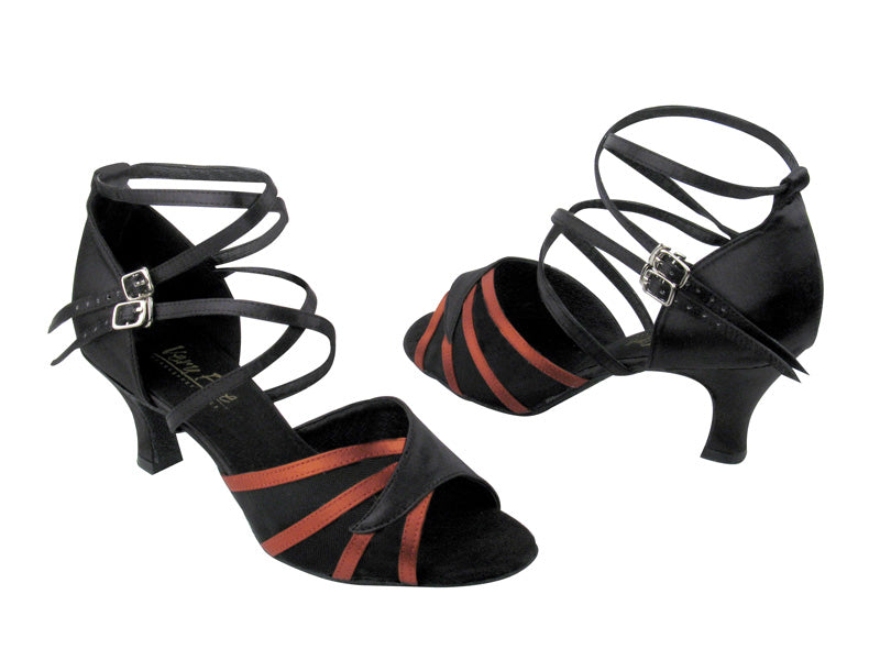 1662B Black Satin &amp; Orange Tan Satin &amp; Black Mesh with 2.5&quot; Low Heel in the photo