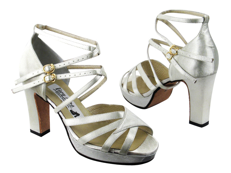 1662BPlatform White Satin with 3.75&quot; Square Heel heel in the photo