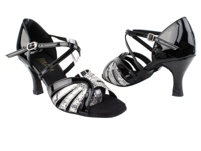 1668 250 Silver Snake_Black Patent with 2.75&quot; Heel in the photo