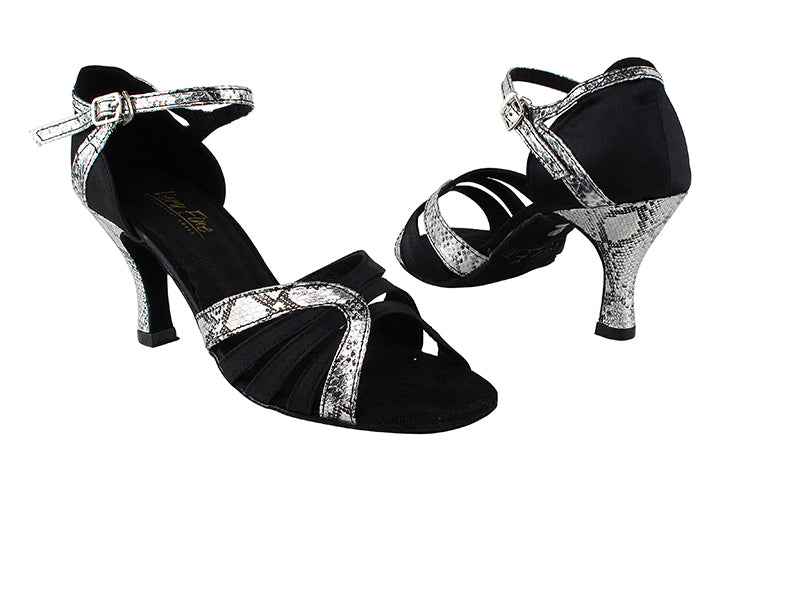 1668 Black Satin_250 Silver Snake Trim_1680 BackStrap with 3&quot; Heel in the photo