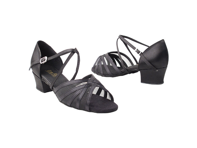 1670C 38 Black Satin_Black Mesh with 1.5" Medium heel in the photo