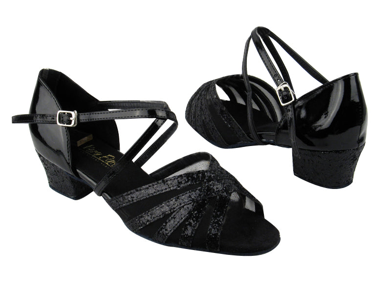 1670C Black Sparkle_H_Black Patent_Black Mesh with 1.5&quot; heel in the photo