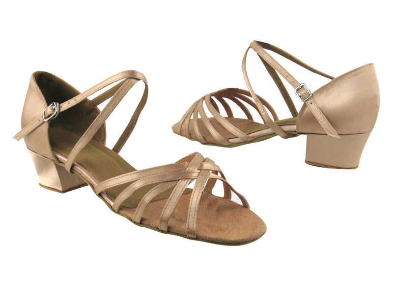 1670C Light Brown Satin with 1.5&quot; medium heel in the photo