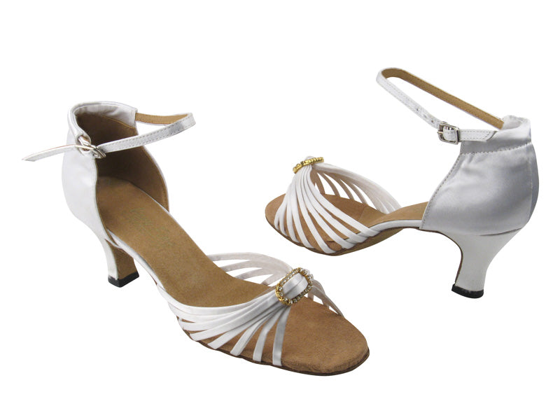 1671B White Satin &amp; Stone with 2.5&quot; Low Heel in the photo