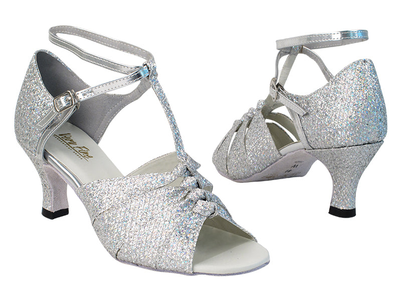 1672 6 Silver Sparklenet_X-Strap Ankle with 2899_2.5&quot; Low Heel in the photo