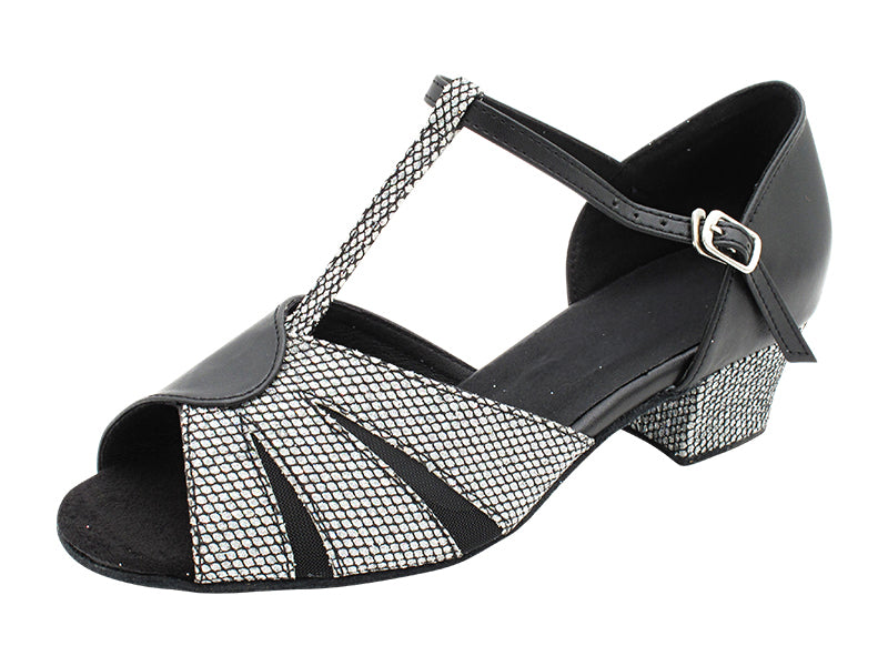 1674 Black Leather &amp; Black Sparklenet with 1.5&quot; Medium heel in the photo