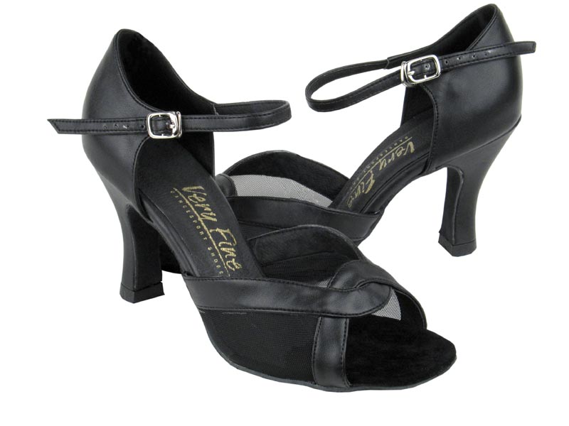 1675 Black Leather &amp; Black Mesh with 3&quot; Heel in the photo