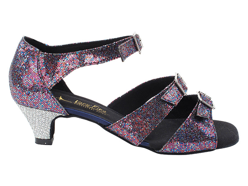 1679LEDSS 023 Illusion Rainbow Sparkle_6 Silver Sparklenet Heel with 1.3&quot; Cuban Heel (387) in the photo