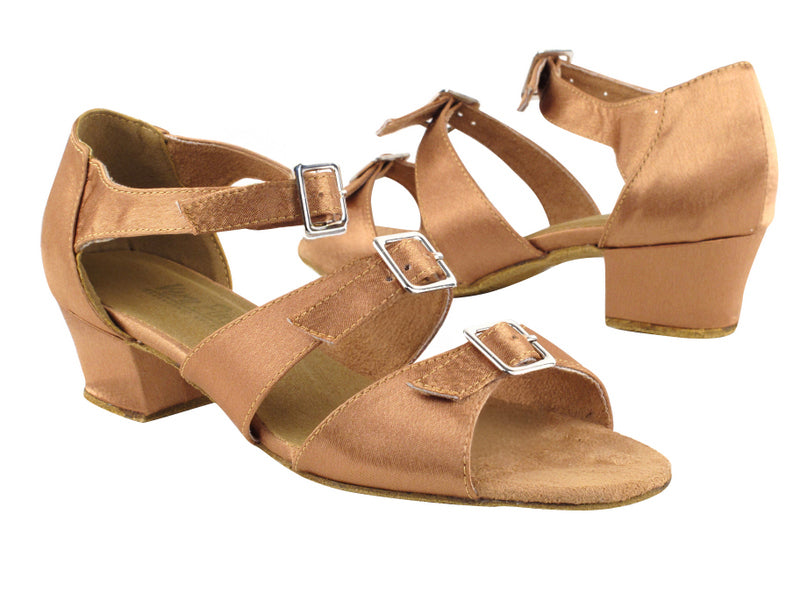 1679 Brown Satin with 1.5" Medium Heel in the photo