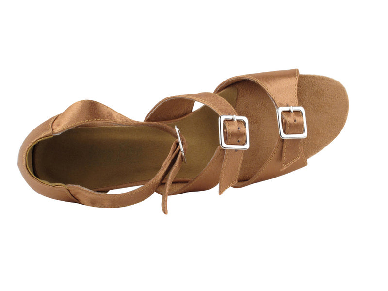 1679 Brown Satin with 1.5" Medium Heel in the photo