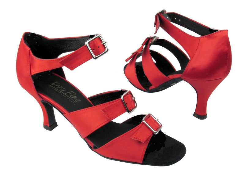 1679 Red Satin with 2.75&quot; Flare heel in the photo