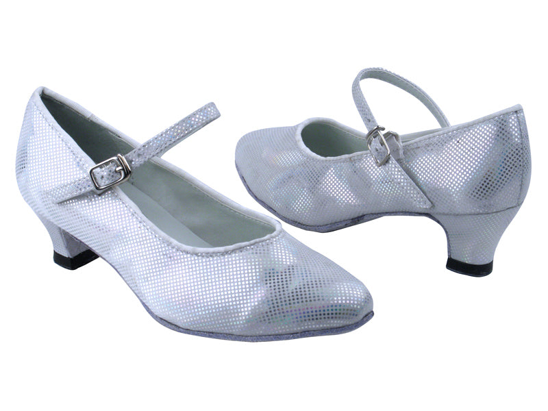 1682 86 Silver Laser Satin with 1.3" Heel in the photo