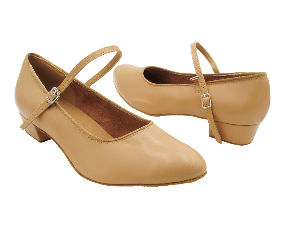 1682FT Beige Brown Leather with 1" Flat Heel in the photo