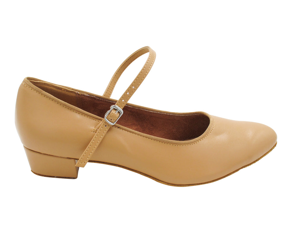 1682FT Beige Brown Leather with 1" Flat Heel in the photo