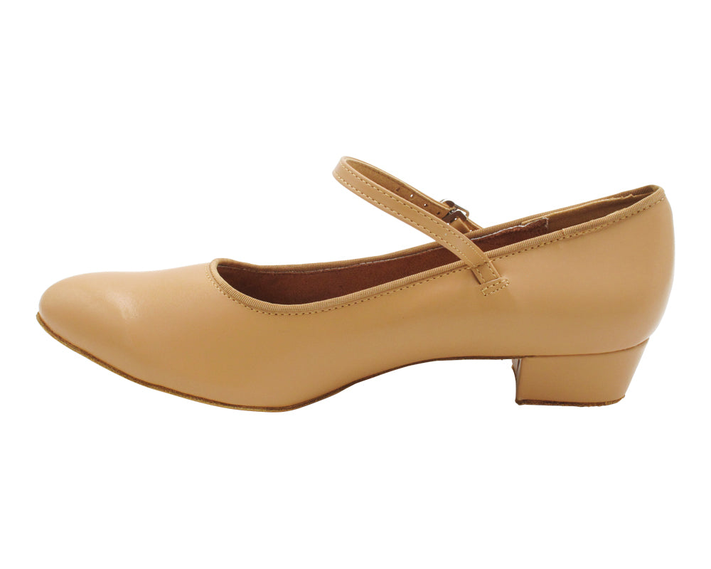 1682FT Beige Brown Leather with 1" Flat Heel in the photo